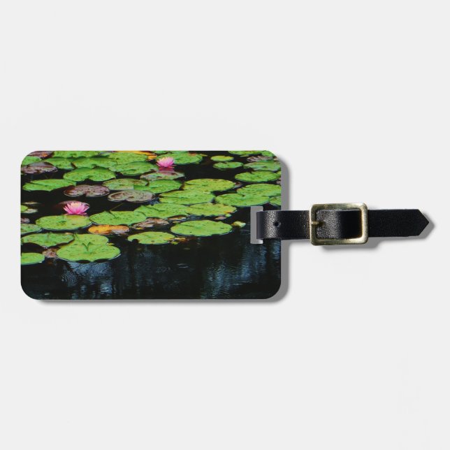 pink lotus black luggage tag (Front Horizontal)