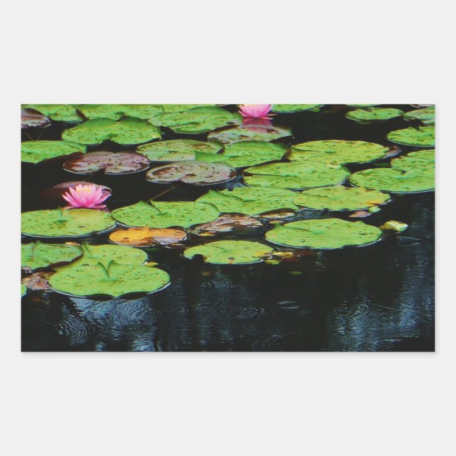 pink lotus black rectangular sticker (Front)