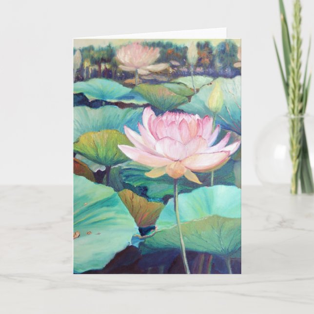 Pink Lotus Blossom Greeting Card (Front)