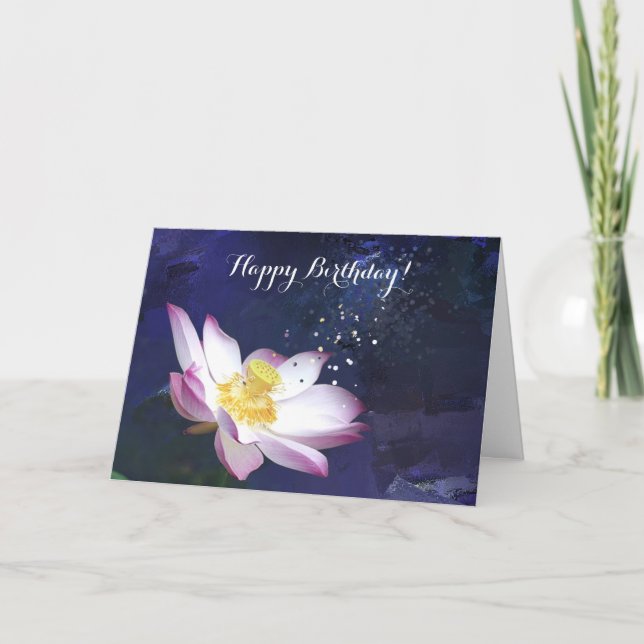 Pink Lotus Custom Birthday Greeting Card (Front)