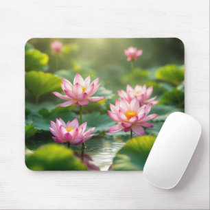 Pink Lotus Floating In a Pond Mouse Pad
