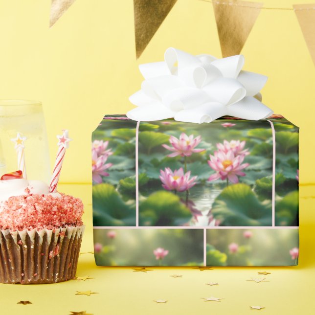 Pink Lotus Floating In a Pond Wrapping Paper (Birthday Party)