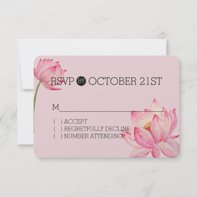 Pink Lotus Floral RSVP Card (Front)