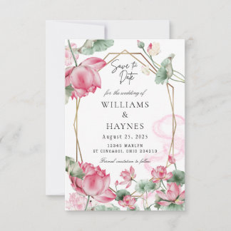 Pink Lotus Floral Save the Date Card