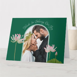 Pink Lotus Flower and Green Wedding  Thank You Card