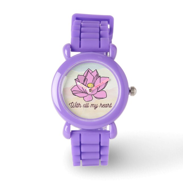 Pink Lotus Flower Art Watch (Front)