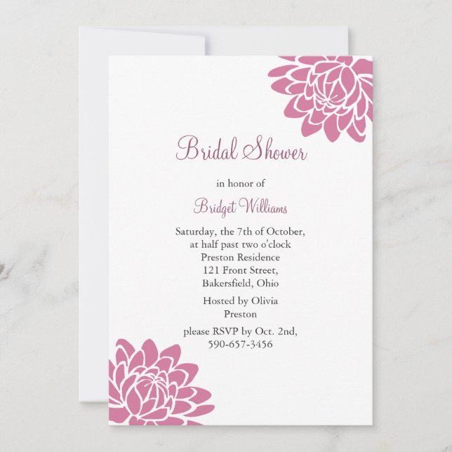 Pink Lotus Flower Bridal Shower (white) Invitation (Front)