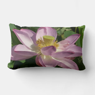 Pink Lotus Flower II Summer Floral Lumbar Cushion