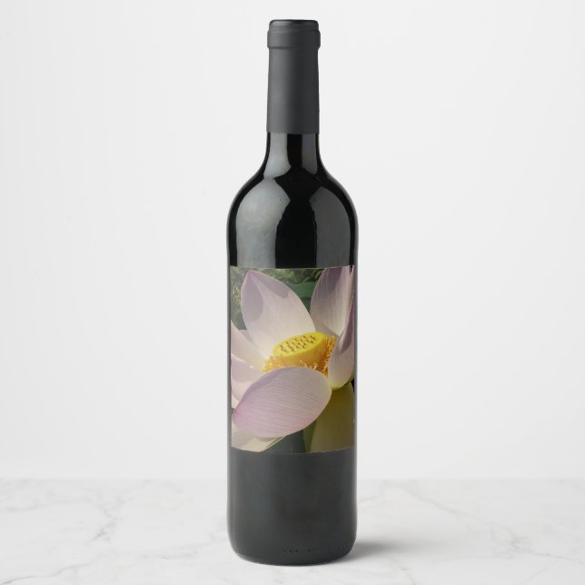 Pink Lotus Flower III Summer Floral Wine Label (Front)