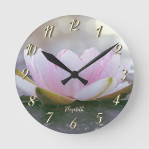 Pink Lotus Flower Landscape, Zen  Round Clock