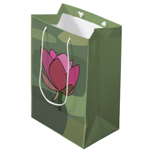 Pink Lotus Flower Medium Gift Bag (Front Angled)