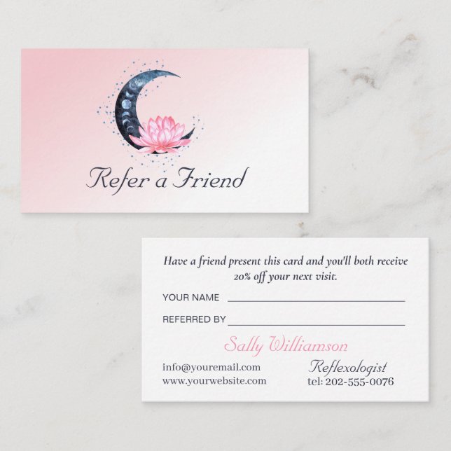 Pink Lotus Flower Moon Business  Referral Card (Front/Back)