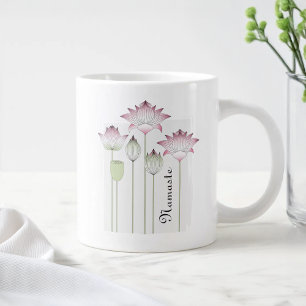 Pink Lotus Flower Namaste Elegant Modern Name Large Coffee Mug
