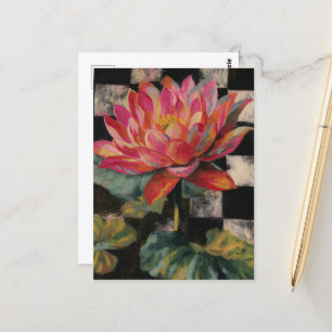 Pink Lotus Flower on Checkerboard Background Postcard