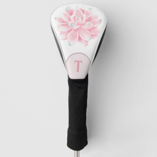 Pink Lotus Flower on White Monogrammed Golf Head Cover