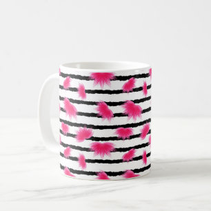 Pink Lotus Flower Pattern with Black Stripes Coffee Mug