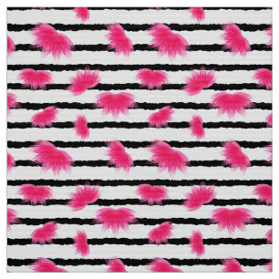 Pink Lotus Flower Pattern with Black Stripes Fabric