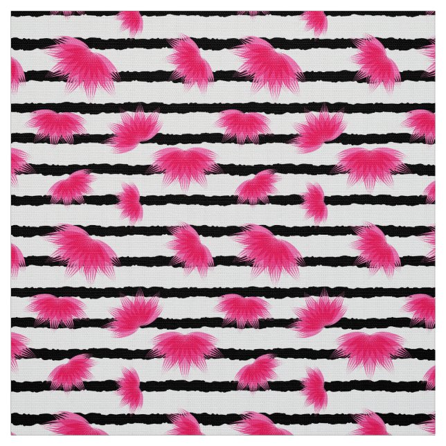 Pink Lotus Flower Pattern with Black Stripes Fabric (Swatch)