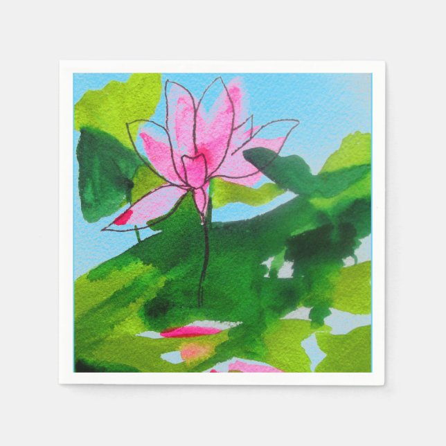 Pink lotus flower reflection art homeware napkin (Front)