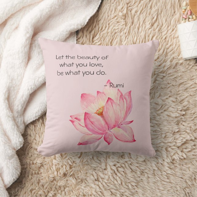 Pink Lotus Flower Rumi Beauty Quote Cushion (Blanket)