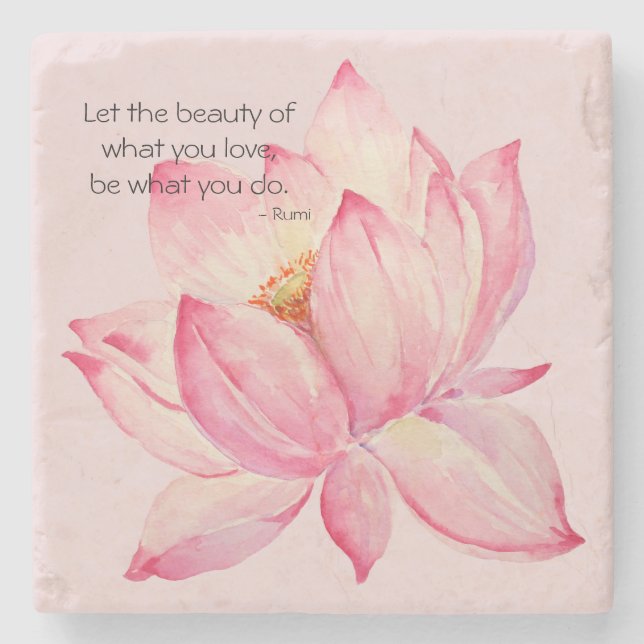 Pink Lotus Flower Rumi Beauty Quote Stone Coaster (Front)