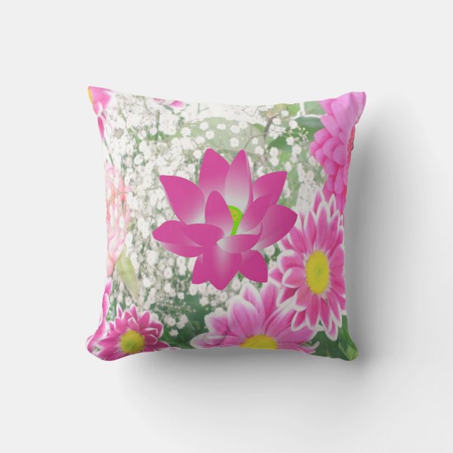 Pink Lotus Flower Soft Pillow  (Front)