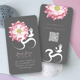 Pink Lotus Flower Spiritual Yoga Teacher Om Symbol Business Card