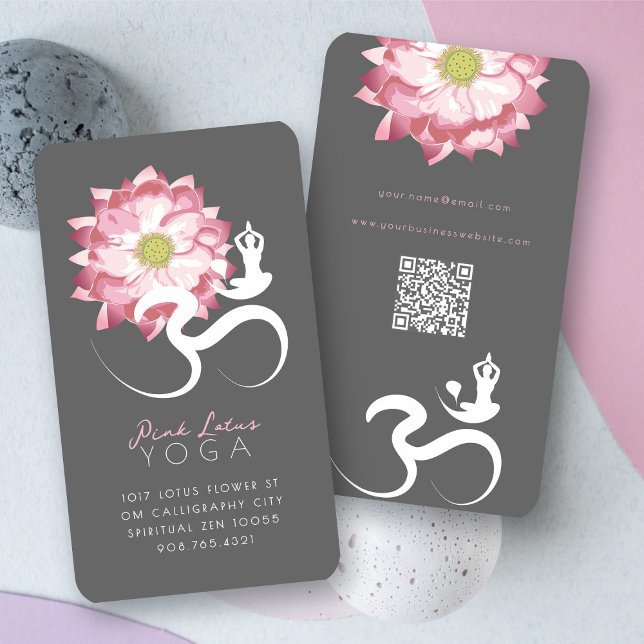 Pink Lotus Flower Spiritual Yoga Teacher Om Symbol Business Card (Zen Pink Lotus Flower Spiritual Yoga Teacher Om Symbol Business/Profile Card @ fat_fa_tin)