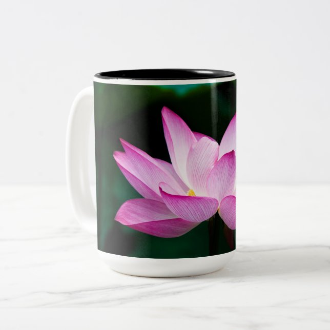 Pink Lotus Flower Two-Tone Coffee Mug (Front Left)