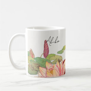 Pink Lotus Flower Vintage Japanese Art Script Name Coffee Mug