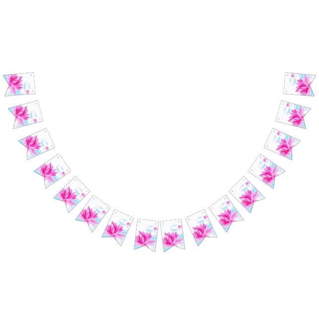 Pink Lotus Flower Watercolor Painting Lovers Bunting (All)