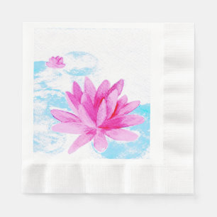 Pink Lotus Flower Watercolor Painting Napkin