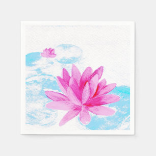 Pink Lotus Flower Watercolor Painting Napkin