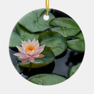 Pink Lotus Flower with Custom Text & Name Ceramic Ornament