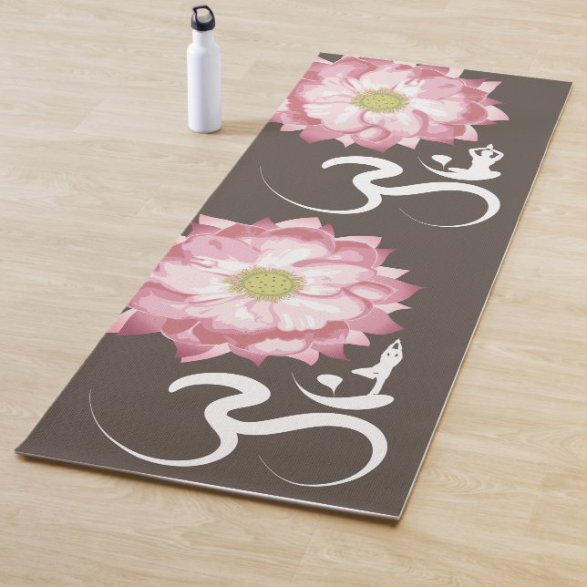 Pink Lotus Flower Yoga & Zen Calligraphy Om Aum Mat (In Situ)