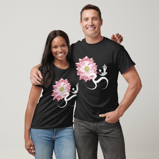 Pink Lotus Flower Yoga & Zen Calligraphy Om Aum T-Shirt (Unisex)