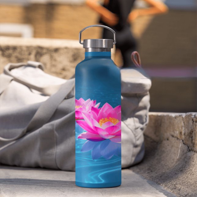  Pink Lotus Flowers Floating on Crystal Blue Water 710 Ml Water Bottle (Creator Uploaded)