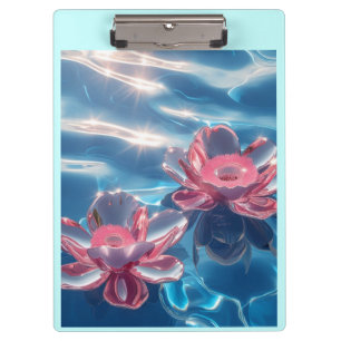Pink Lotus Flowers Floating on Crystal Blue Water Clipboard