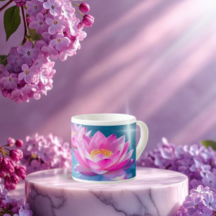  Pink Lotus Flowers Floating on Crystal Blue Water Espresso Cup