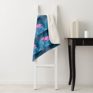 Pink Lotus Flowers Floating on Crystal Blue Water Sherpa Blanket