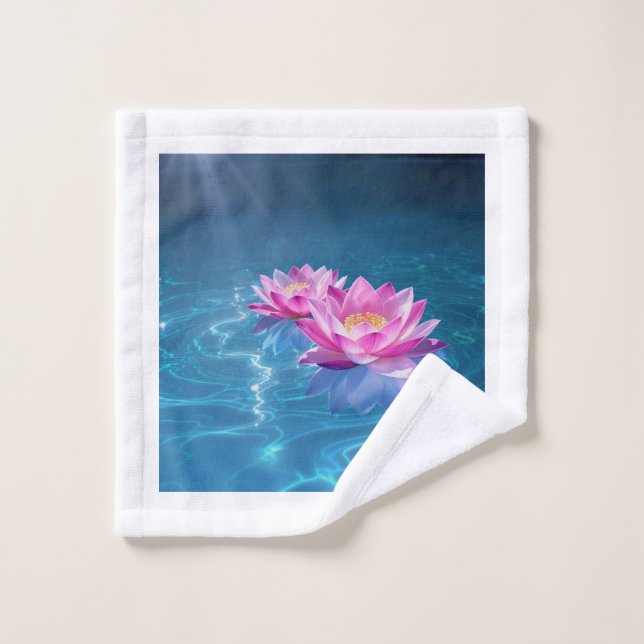  Pink Lotus Flowers Floating on Crystal Blue Water Wash Cloth (Wash Cloth)