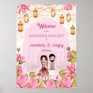 Pink Lotus flowers garlands lantern Indian wedding Poster
