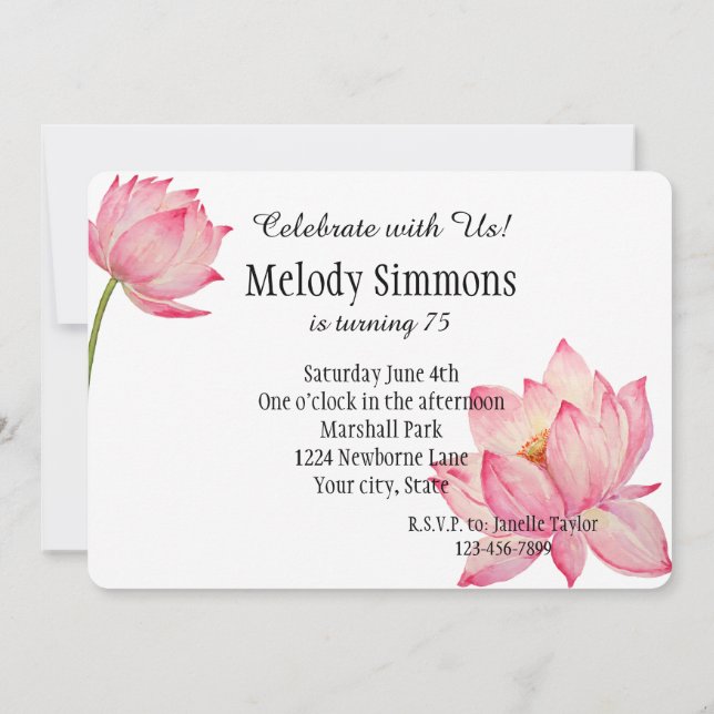 Pink Lotus Flowers Invitation (Back)