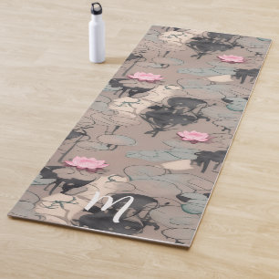 Pink Lotus Flowers Modern Art Watercolor Yoga Mat