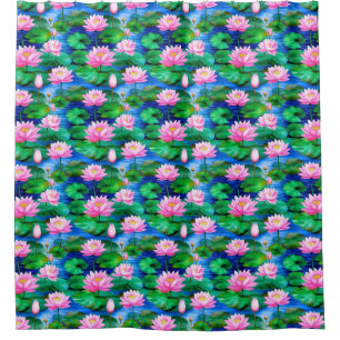 Pink Lotus Flowers on a Pond Shower Curtain