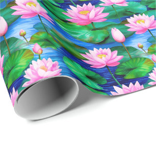 Pink Lotus Flowers on a Pond Wrapping Paper