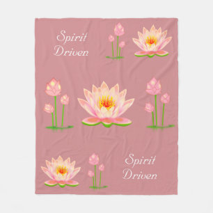 Pink Lotus Flowers on Dusty Rose Colour Fleece Blanket