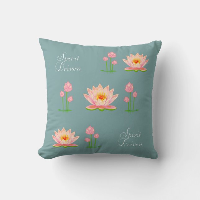 Pink Lotus Flowers on Light Teal Cushion (Front)