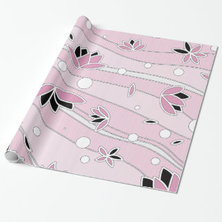 Pink Lotus Flowers on Pink Stripes Wrapping Paper