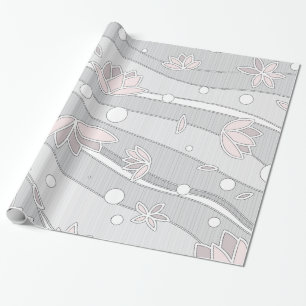Pink Lotus Flowers on White Stripes Wrapping Paper